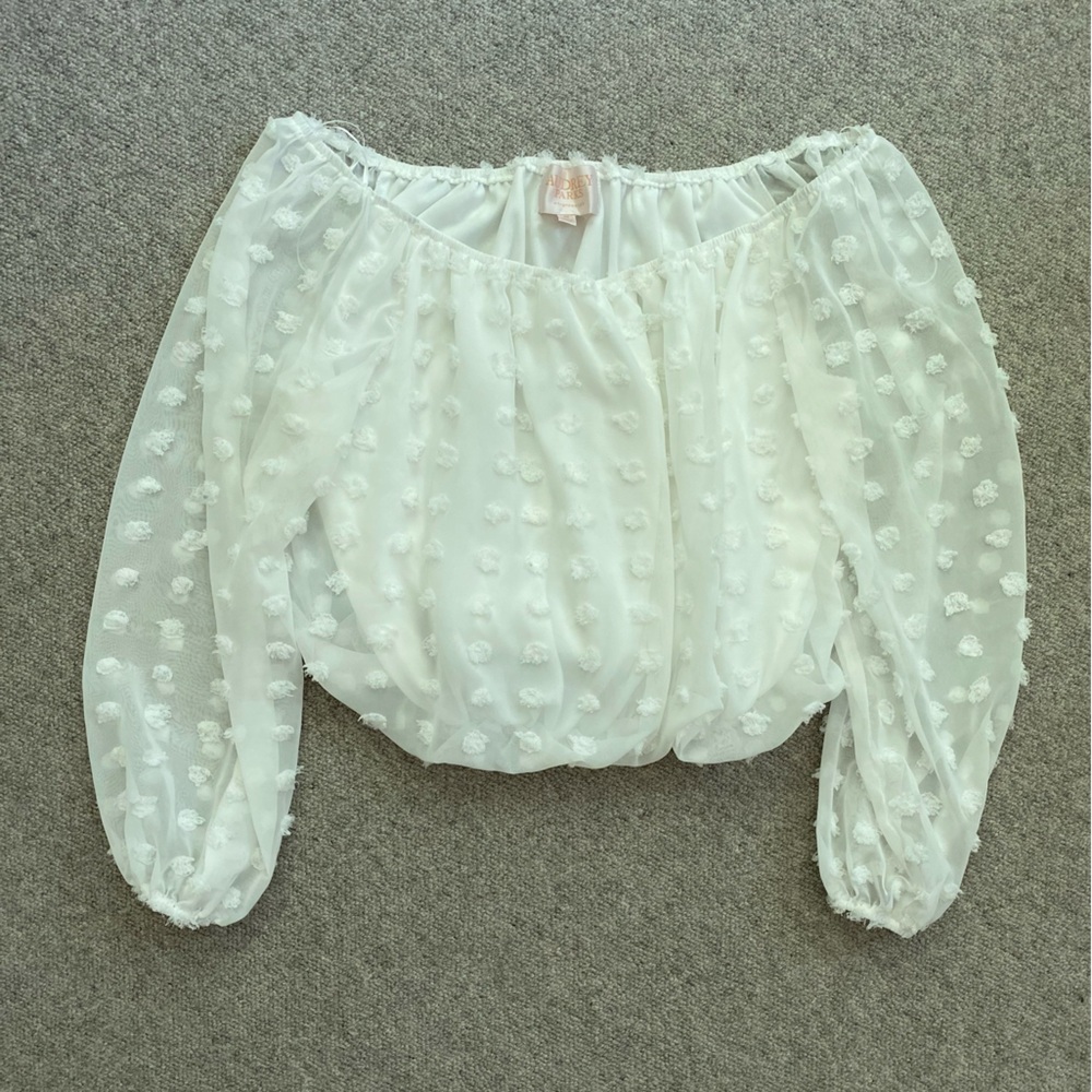 White Sheer Puff Long Sleeve shirt (Medium)